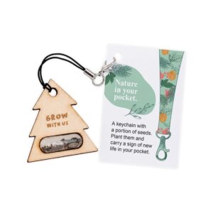 Houten sleutelhanger met zaden — Zaadzakjes en zaadgeschenken bedrukken